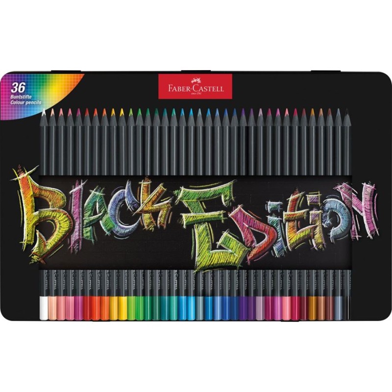 Faber Castell - Ξυλομπογιές Black Edition Σε Κασετίνα Μεταλλική 36 Τμχ 116437