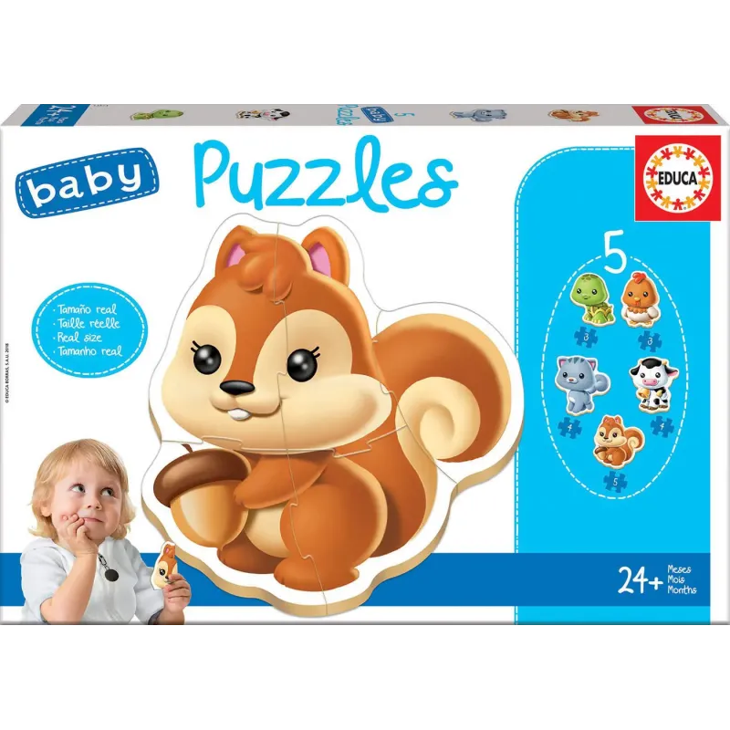 Educa - 5 In 1 Puzzle Baby Animals II 3/3/4/4/5 Pcs 13473