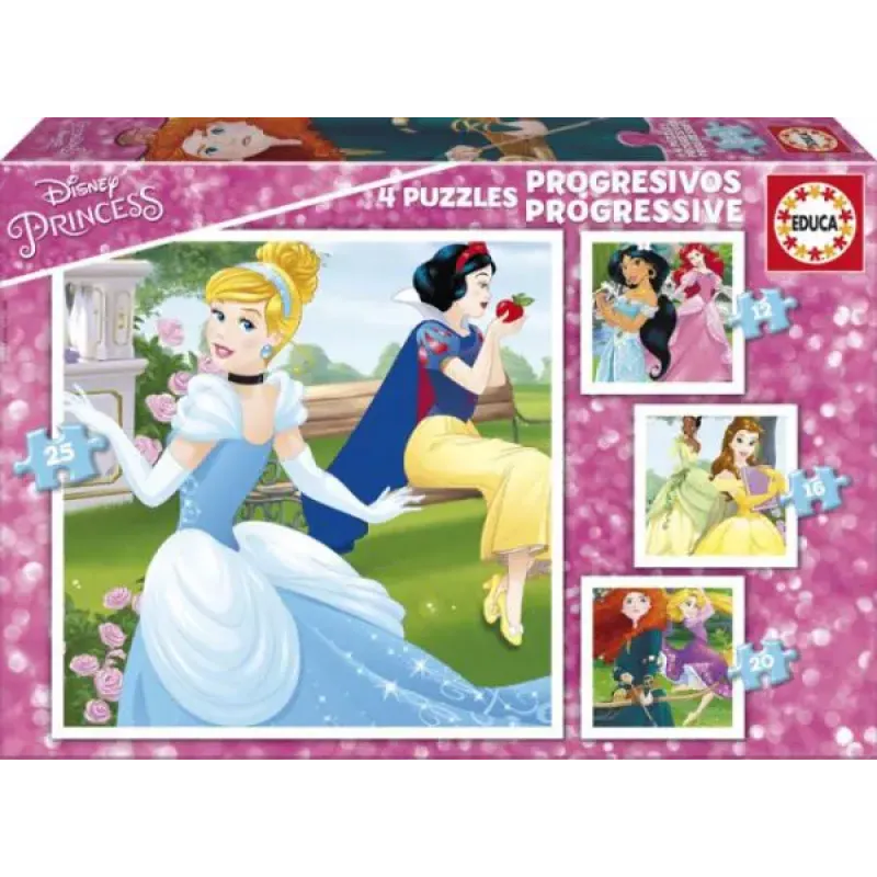 Educa - 4 In 1 Puzzle Disney Princess 12/16/20/25 Pcs 17166
