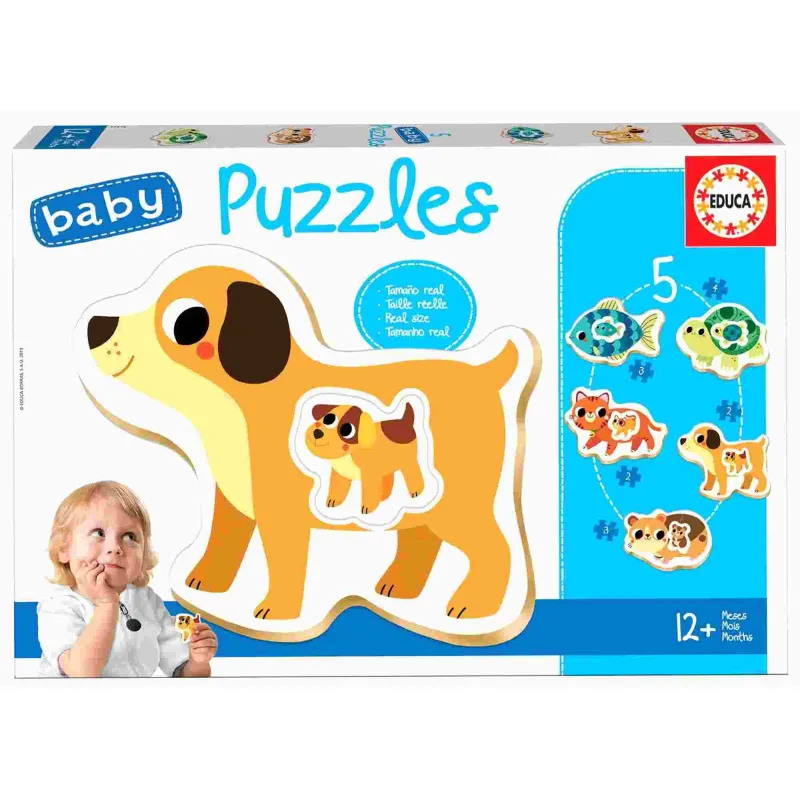 Educa - 5 In 1 Puzzle Baby, Animals Pets 2/2/3/3/4 Pcs 17573