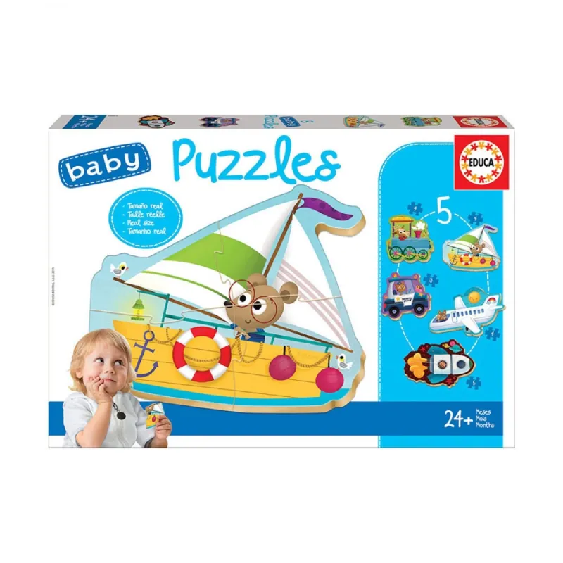 Educa - 5 In 1 Puzzle Baby, Transportation 3/4/4/4/5 Pcs 18059