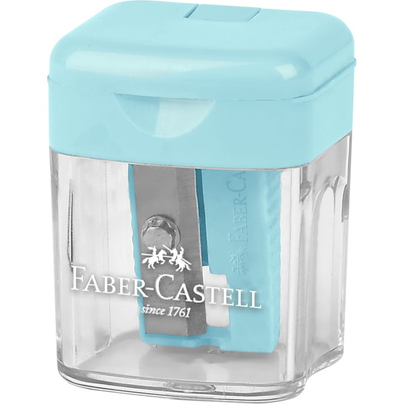 Faber Castell - Ξύστρα Βαρελάκι Μονή Mini Box, Παστέλ Γαλάζιο 182801