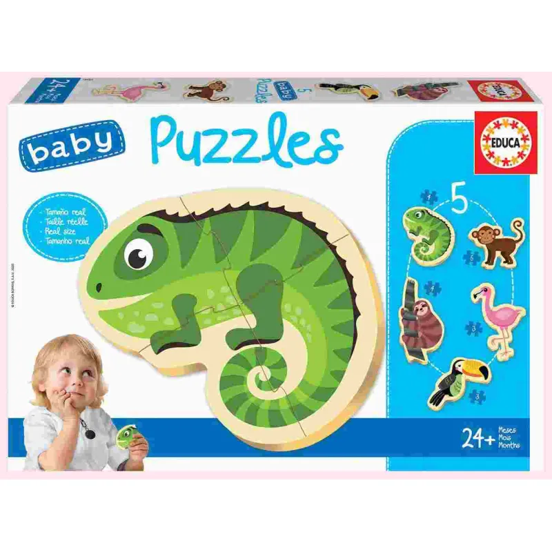 Educa - 5 In 1 Puzzle Baby, Tropical Animals 3/3/4/4/5 Pcs 18587