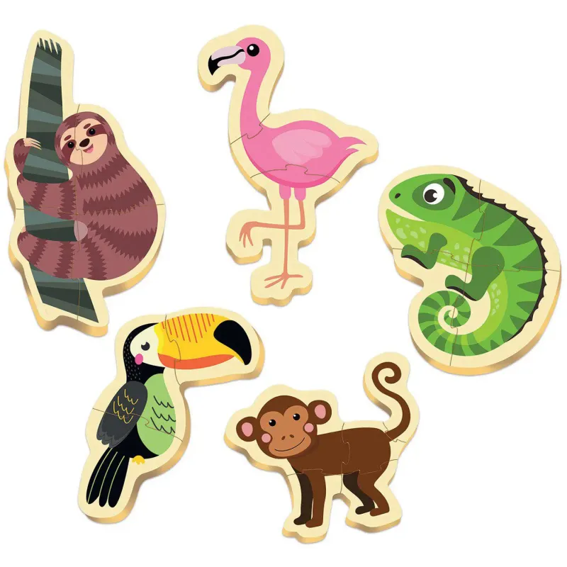Educa - 5 In 1 Puzzle Baby, Tropical Animals 3/3/4/4/5 Pcs 18587