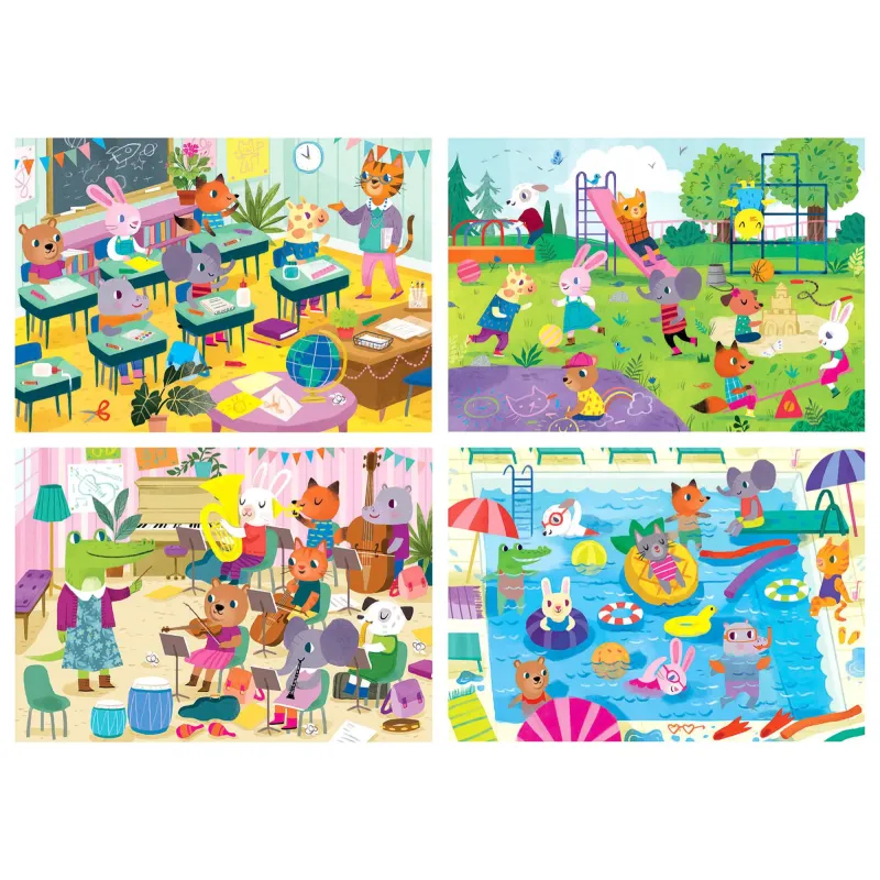 Educa - 4 In 1 Puzzle Progressive, School Day 20/40/60/80 Pcs 18904