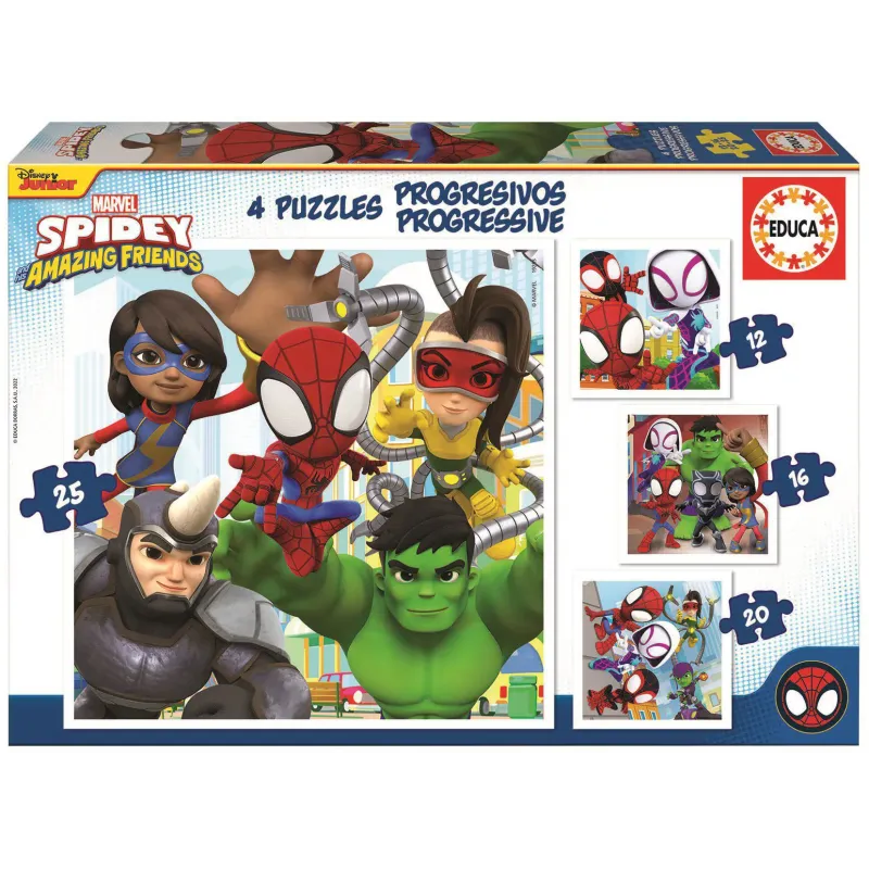 Educa - 4 In 1 Puzzle Spidey And His Amazing Friends 12/16/20/25 Pcs 19295