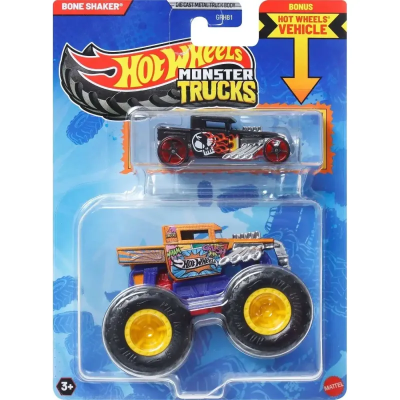 Mattel Hot Wheels - Monster Truck Με Αυτοκινητάκι, Bone Shaker JCG41 (GRH81)