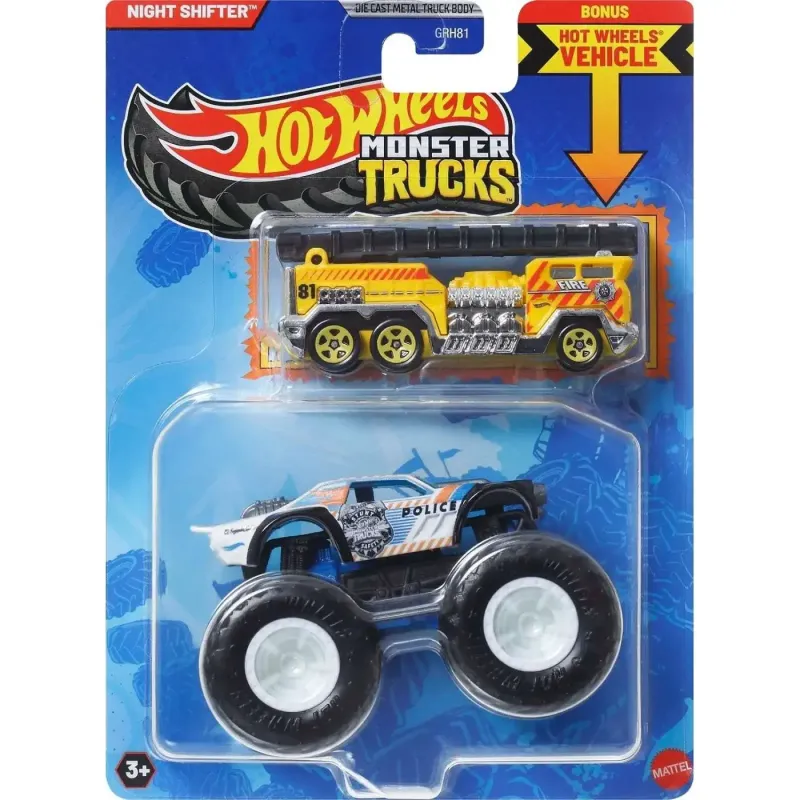 Mattel Hot Wheels - Monster Truck Με Αυτοκινητάκι, Night Shifter JCG38 (GRH81)