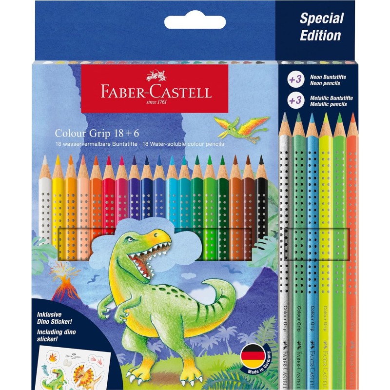 Faber Castell - Ξυλομπογιές Grip 18+6 Τμχ, Dinosaur  201546