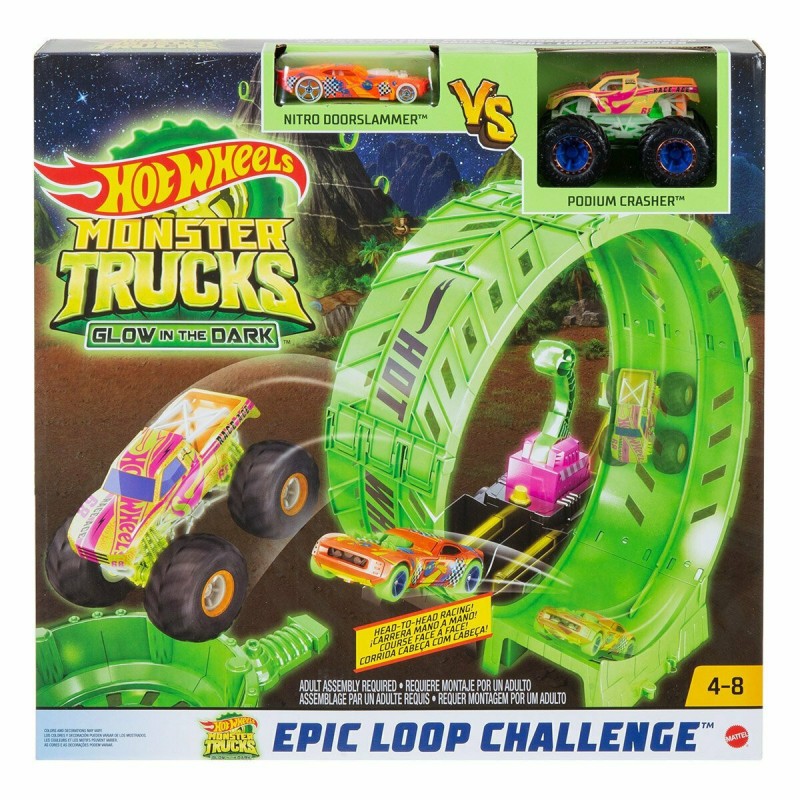 Mattel Hot Wheels - Monster Trucks, Glow In The Dark, Πίστα Σούπερ Λουπ HBN02