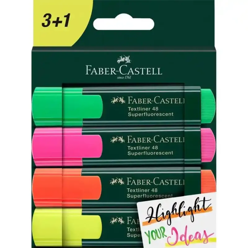Faber Castell - Μαρκαδόρος Υπογράμμισης Textliner 48 Superflourescent 4 Τμχ 254831
