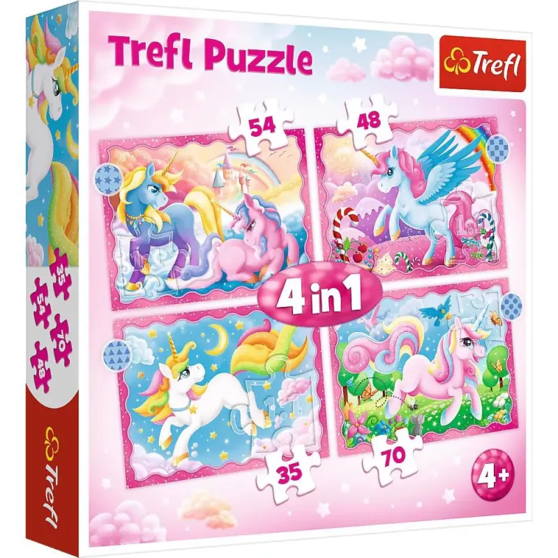 Trefl - Puzzle 4 in 1, Unicorns 54/48/35/70 Pcs 34389
