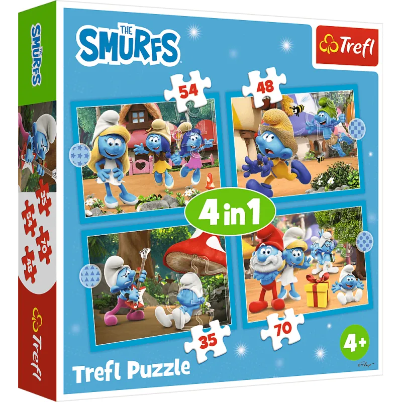 Trefl - Puzzle 4 in 1, Smurf Village 54/48/35/70 Pcs 34656