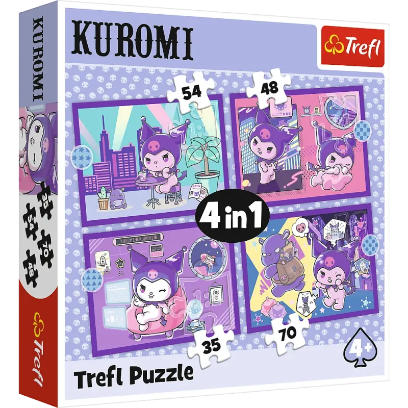 Trefl - Puzzle 4 in 1 , Day with Kuromi 54/48/35/70 Pcs 34676