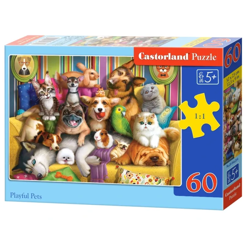 Castorland - Puzzle, Playful Pets 60 Pcs 66254