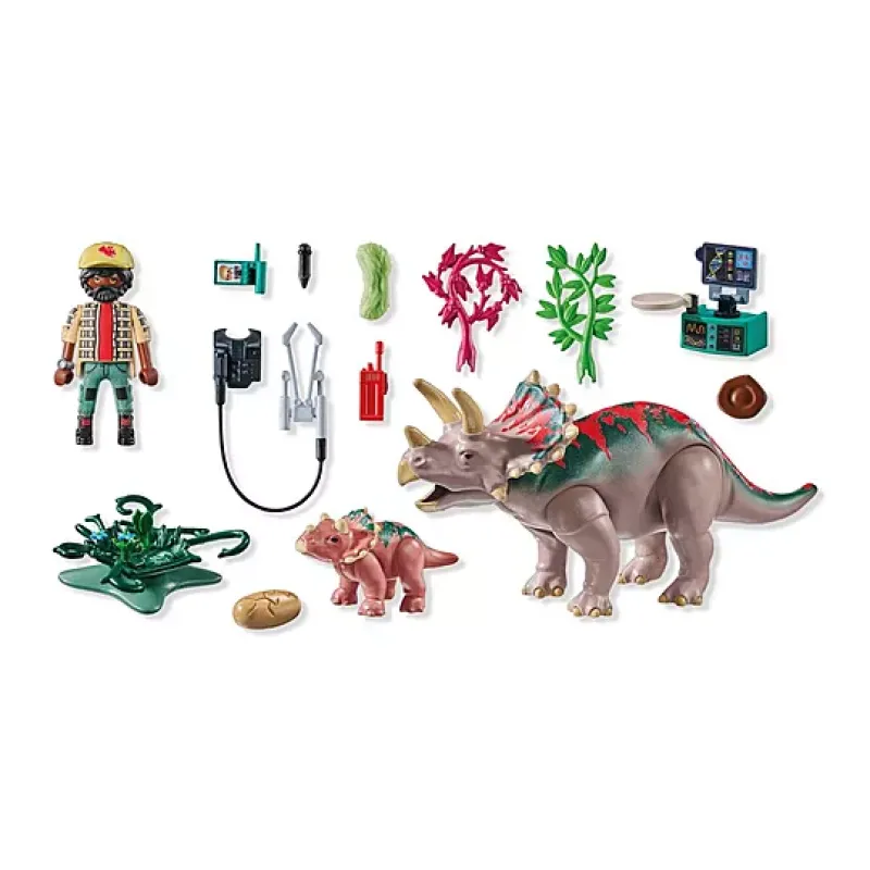 Playmobil Dinos - Εξερευνητής Και Οικογένεια Τρικεράτοπων 71821