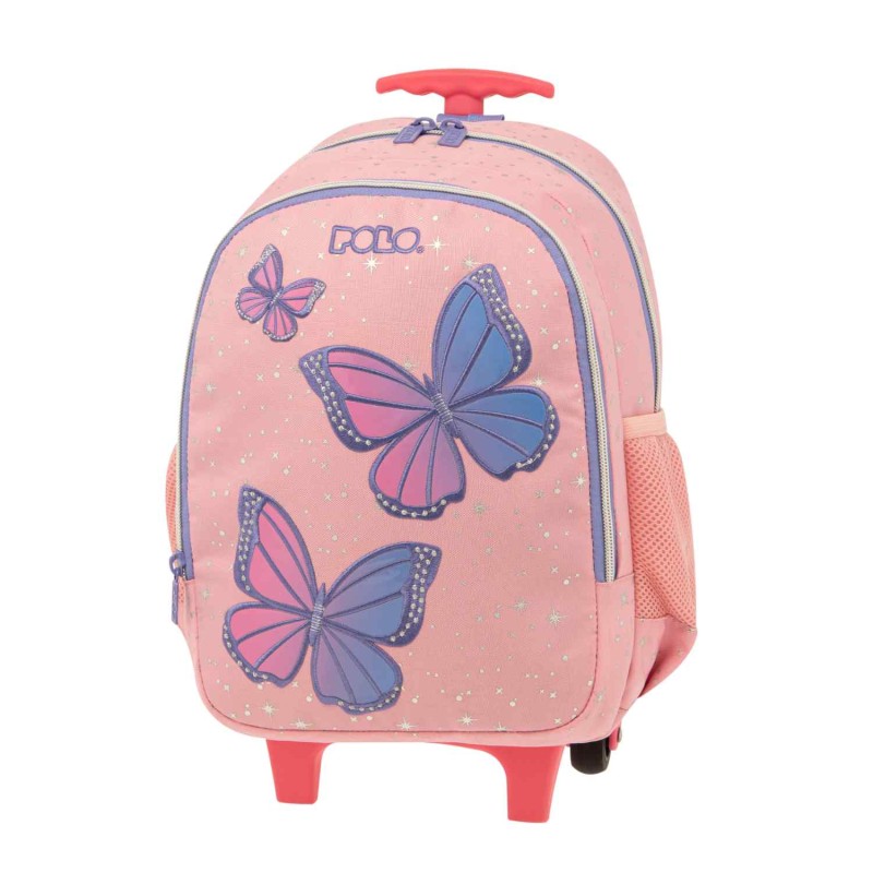 Polo - Σακίδιο Τρόλεϊ Νηπιαγωγείου Junior Little, Pink Butterfly 2024 9-01-039-8227 + Δώρο Διορθωτική Ταινία Edding