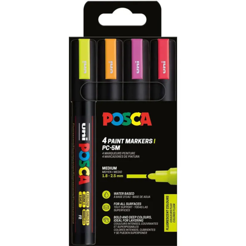Uniball - Σετ Μαρκαδόρων Posca Fluorescent Colours PC-5M 2.5mm 4 Τεμαχίων 90127
