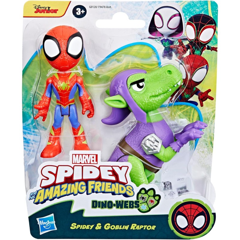 Hasbro - Marvel Spidey and His Amazing Friends, Dino Webs, Spidey & Goblin Raptor G0120 (F9478)