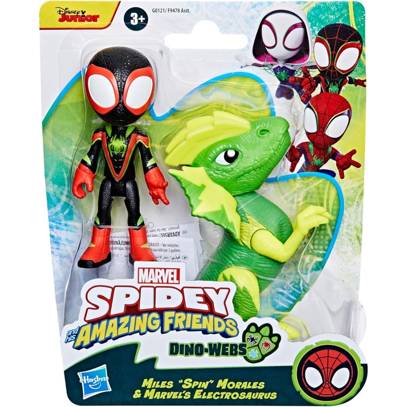 Hasbro - Marvel Spidey and His Amazing Friends, Dino Webs, Miles "Spin" Morales & Marvels Electrosaurus G0121 (F9478)