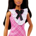 Mattel Barbie - Fashionistas Doll No.209 With Black Hair Wearing a Pink Plaid Dress, Pearlescent Headband and Strappy Heels HJT06 (FBR37)