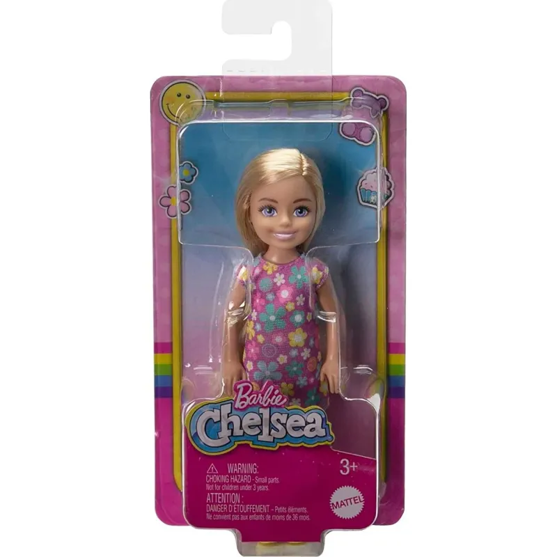 Mattel Barbie - Barbie Chelsea Celsi And Friends Μικρή Με Μακριά Ξανθά Μαλλιά Και Μπλε Μάτια Που Φοράει Αφαιρούμενο Φόρεμα Μωβ Λουλούδια HKD89 (DWJ33)