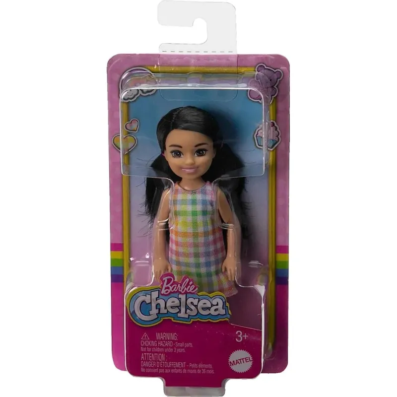Mattel Barbie - Barbie Chelsea Celsi And Friends , Μικρή Με Μαύρα Μαλλιά Σε Κοτσιδάκια Και Καστανά Μάτια Που Φοράει Αποσπώμενο Καρό Φόρεμα HKD91 (DWJ33))