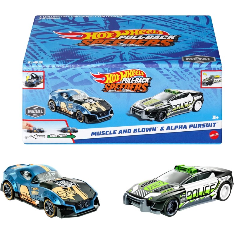 Mattel Hot Wheels - Pull-Back Speeders Σετ Με 2 Αυτοκινητάκια, Muscle And Blown & Alpha Pursuit HPR97 (HPR91)