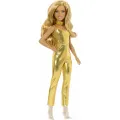 Mattel Barbie - Fashionistas Doll No.222, With Blonde Wavy Hair, Golden Jumpsuit, 65Th Anniversary HRH19 (FBR37)