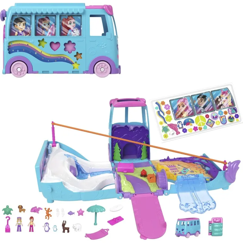 Παιχνιδολαμπάδα Mattel Polly Pocket -  Pet Mobile Adventure - Τροχόσπιτο Με Ζωάκια Σετ Παιχνιδιών JCC22