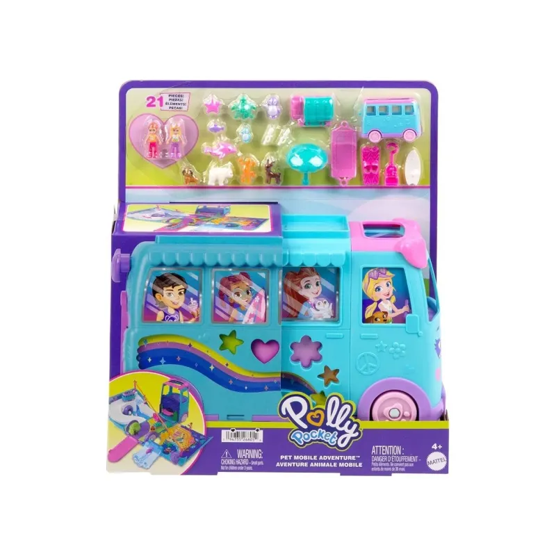 Mattel Polly Pocket -  Pet Mobile Adventure - Τροχόσπιτο Με Ζωάκια Σετ Παιχνιδιών JCC22