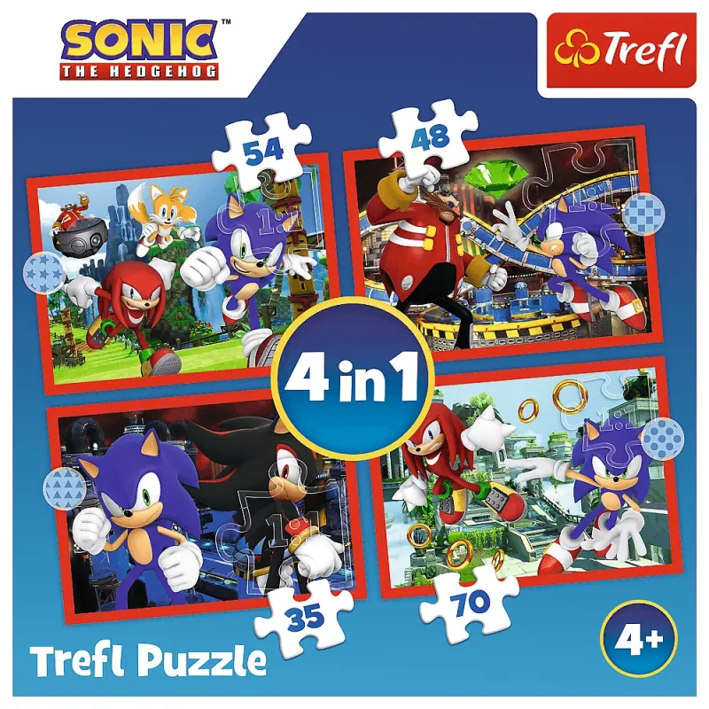Trefl - Puzzle 4 in 1, The Adventures Of Sonic 35/48/54/70 Pcs 34625