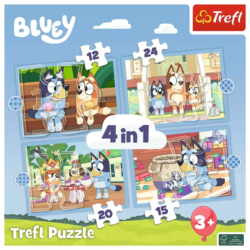 Trefl - Puzzle 4 in 1, Bluey And His World 12/15/20/24 Pcs 34637