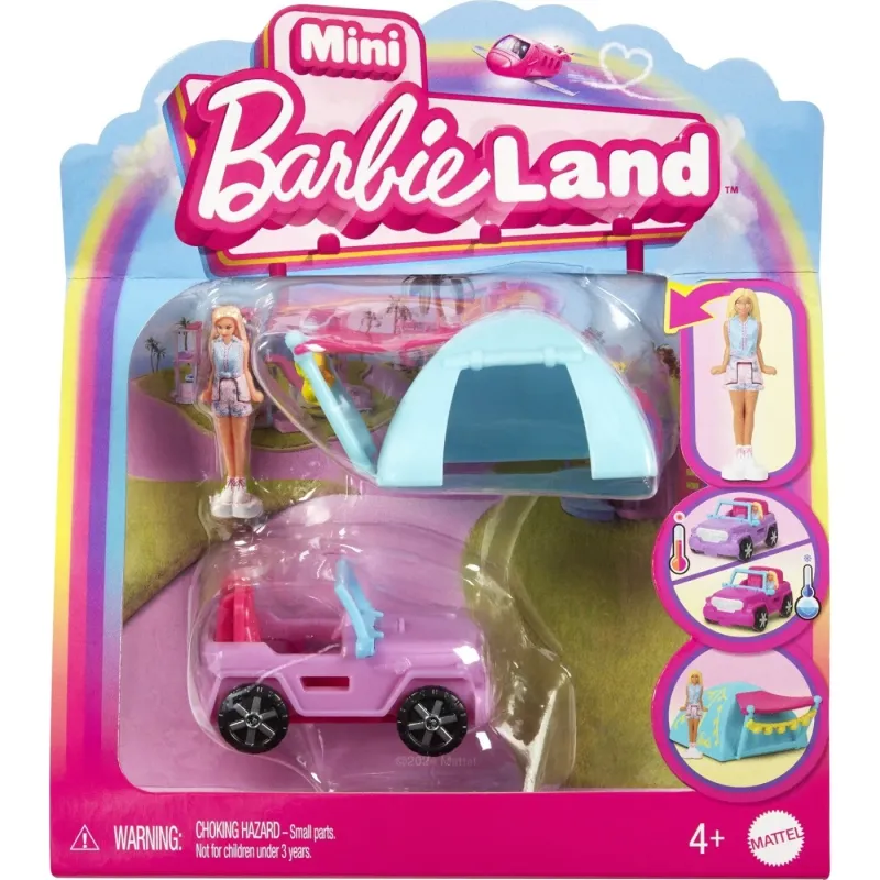 Mattel Barbie - Mini BarbieLand - Κούκλα Και Όχημα - Jeep And Tent HYF43  (HYF38)