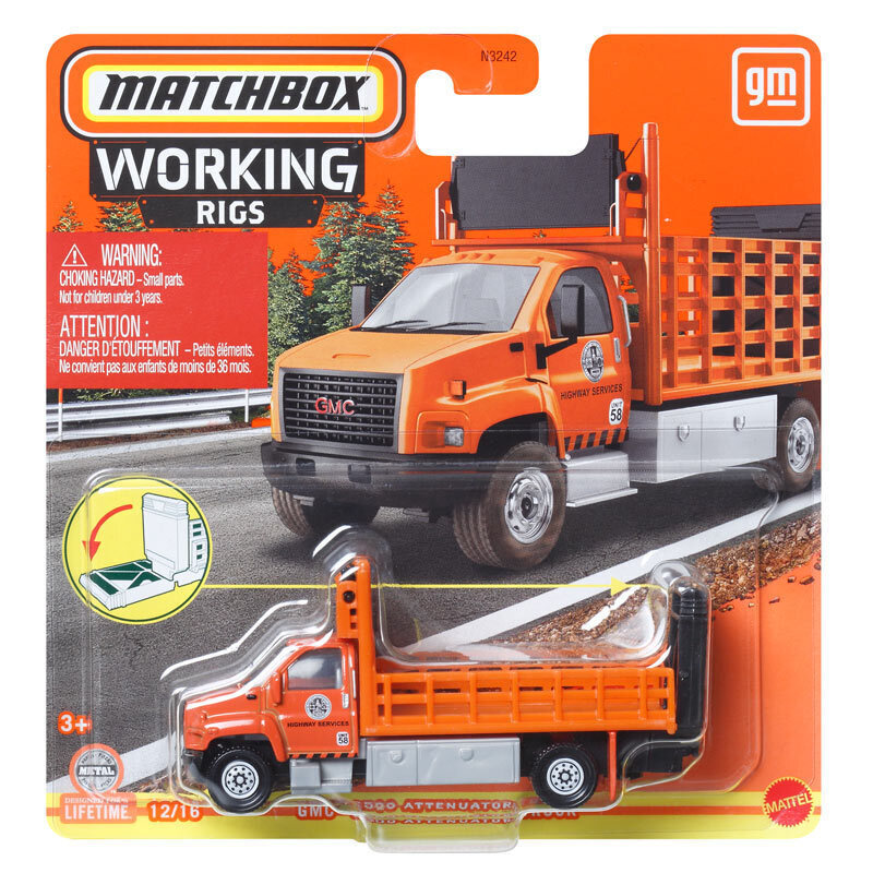 Mattel Matchbox - Working Rigs, GMC 3500 Attenuator Truck (12/16) HVV17 (N3242)