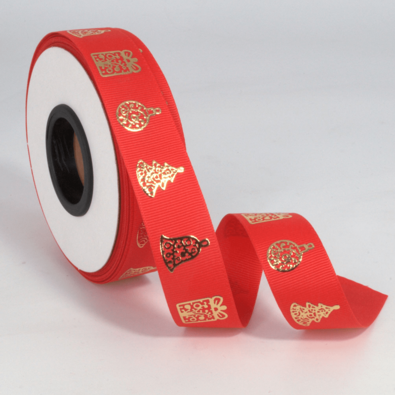 Kyriacou - Κορδέλα Gros Ανάγλυφη Μεταλλική, Μια Όψη Στολίδια, 25mmX25M Red/Gold JGROXSM1ORN03-XXXX25-7080XX