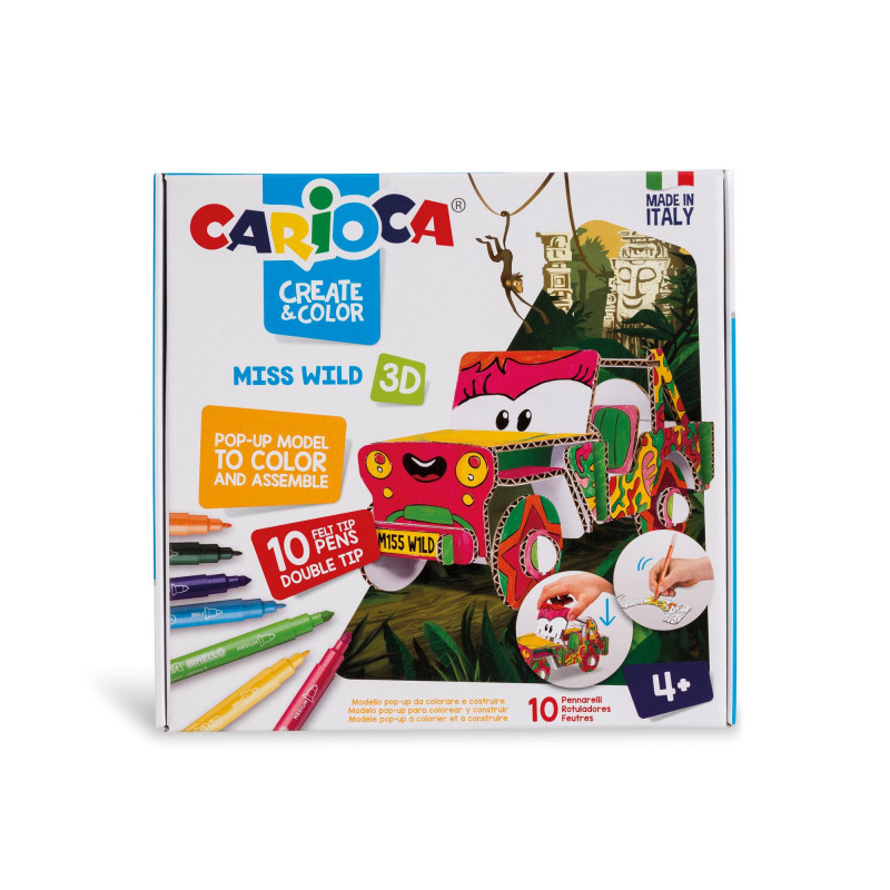 Carioca - Σετ Μαρκαδόροι Ζωγραφικής 3D, Create & Color, Miss Wild 42906