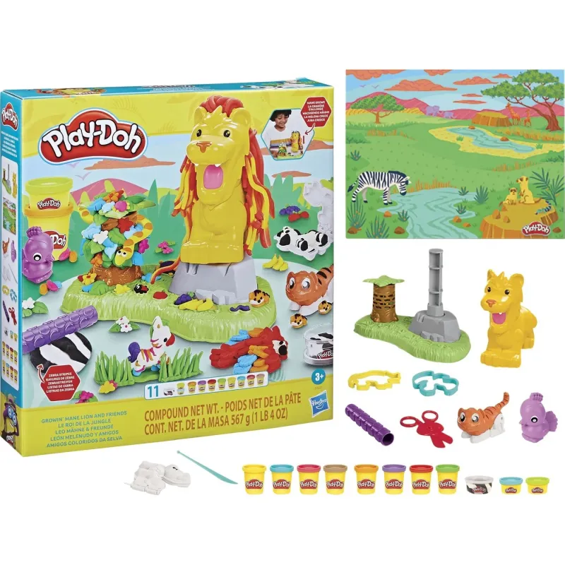 Hasbro Play Doh - Growin Mane Lion & Friends με 11 Βαζάκια Πλαστελίνη F7221