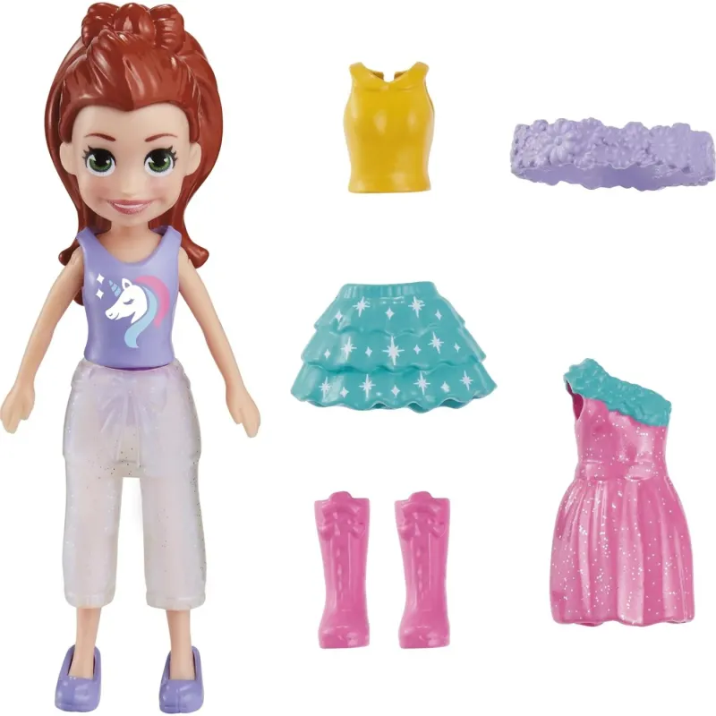 Mattel - Polly Pocket Νέα Κούκλα Με Μόδες Mini Pack, Unicorn Fashion HKV82 (HNF50)