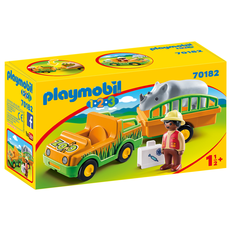 Playmobil 1.2.3 - Όχημα Ζωολογικού Κήπου Με Ρινόκερο 70182