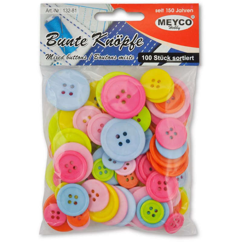 Meyco - Πλαστικά Κουμπιά, Χρωματιστά Σετ 100 Τεμαχίων 132-81