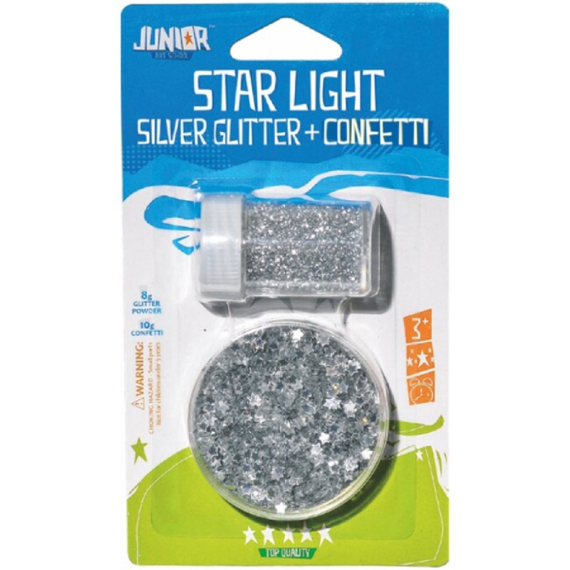 Statovac - Χρυσόσκονη Glitter 8gr & Αστερόσκονη Stardust 10gr Ασημί 137891