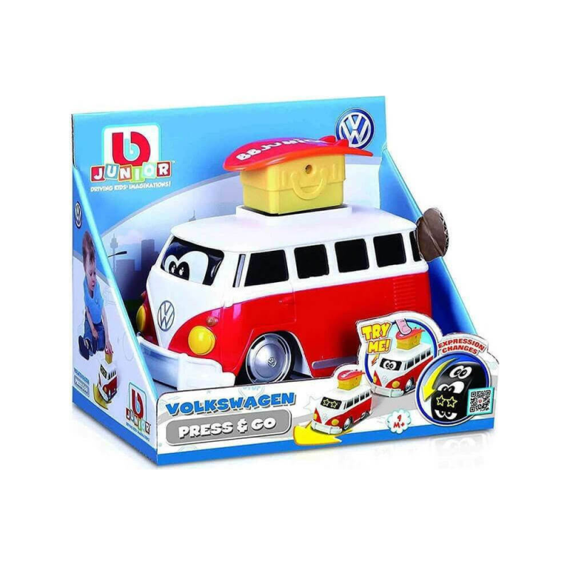 Bburago - Volkswagen, Poppin Samba Bus Press And Go, Παιδικό Λεωφορείο Κόκκινο 16-85110 (16-85110)