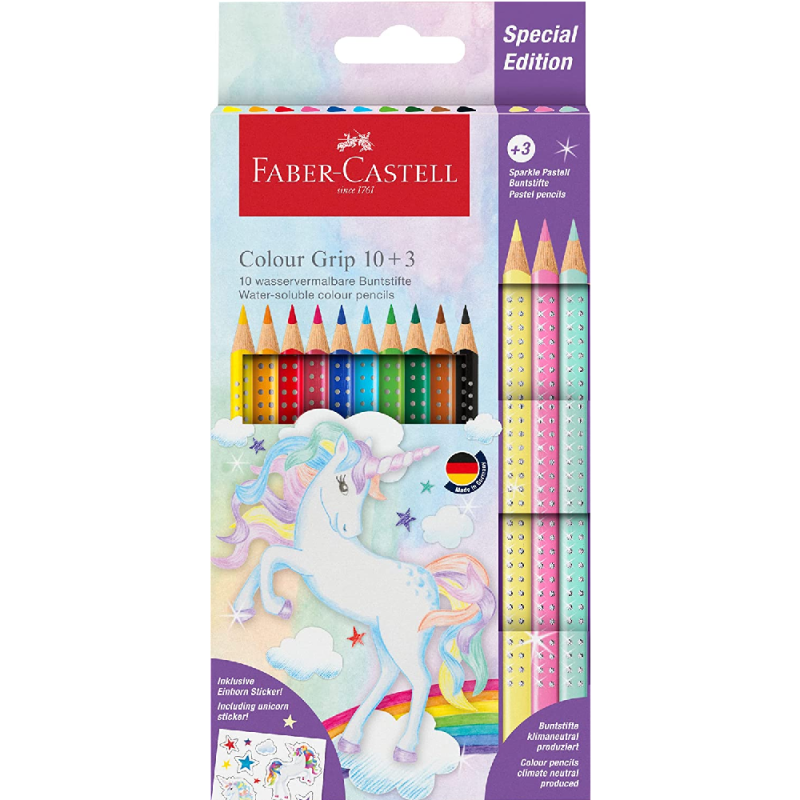Faber Castell - Ξυλομπογιές Μονόκερος 10+3 Grip Sparkle Τμχ 201542