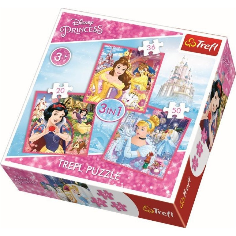 Trefl - Puzzle 3 in 1 Disney Princess 20/36/50 Pcs 34833