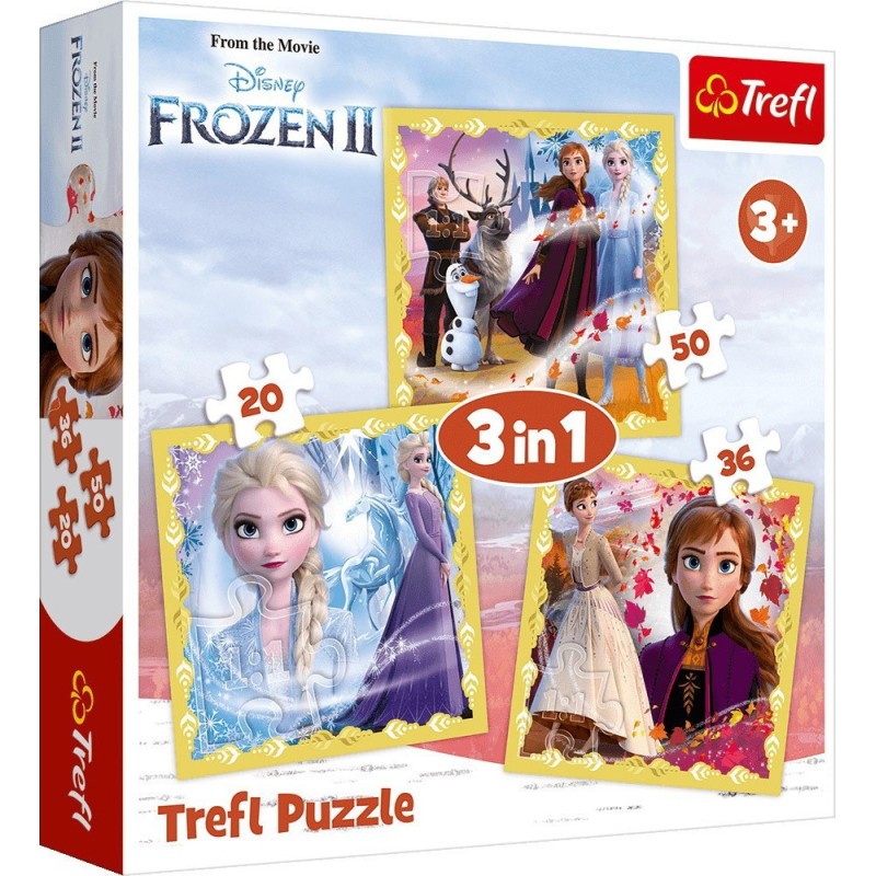 Trefl - Puzzle 3 in 1, The Power Of Anna And Elsa 20/36/50 Pcs 34847