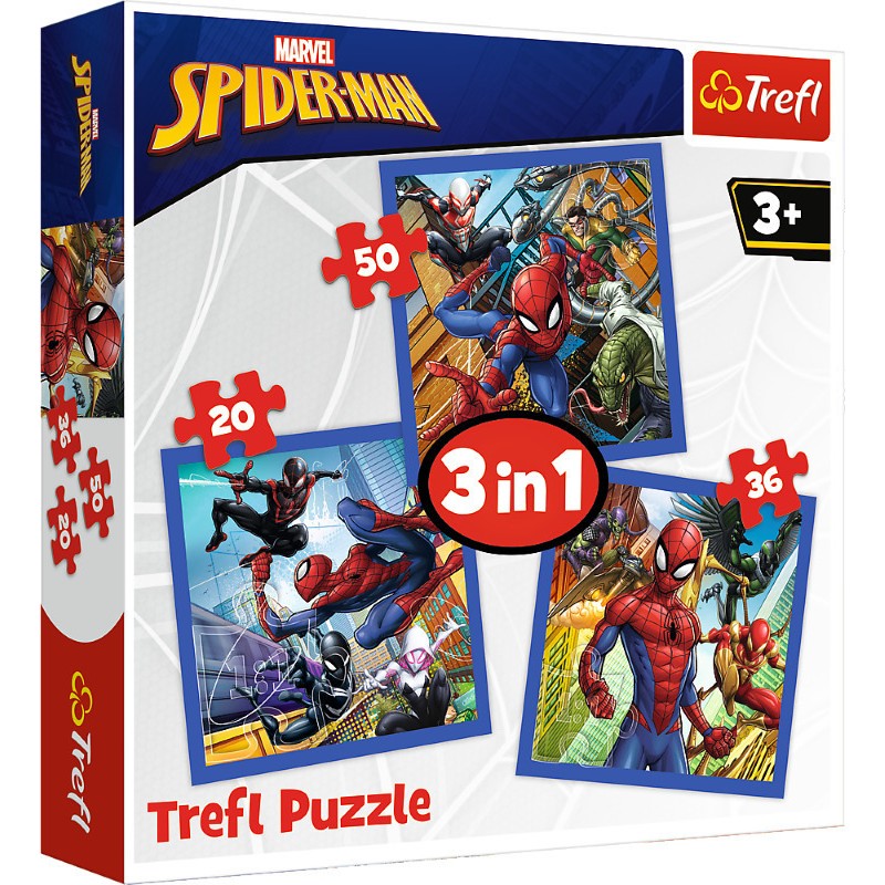 Trefl – Puzzle 3 in 1, Spiderman 20/36/50 Pcs 34841