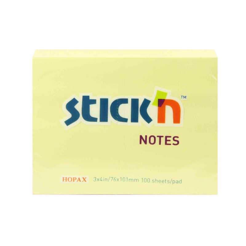 Stick'N - Αυτοκόλλητα Χαρτάκια Κίτρινα 76x101mm 100 Φύλλα 21008