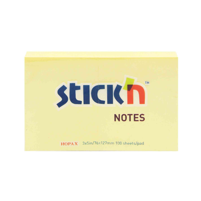 Stick'N - Αυτοκόλλητα Χαρτάκια Κίτρινα 76x127mm 100 Φύλλα 21009