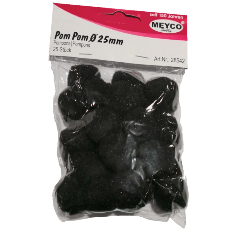 Meyco - Πομ-Πομς Χειροτεχνίας, Μαύρο 25 Τεμ 25mm 28542